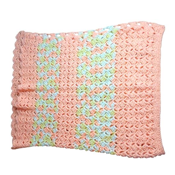 Peach Yellow White handmade Crochet Granny Lap Size Afgan Blanket 40" x 30" - Picture 1 of 2